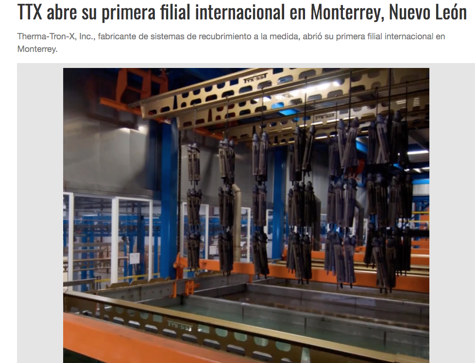 Publicación de la Revista Products Finishing México sobre TTX